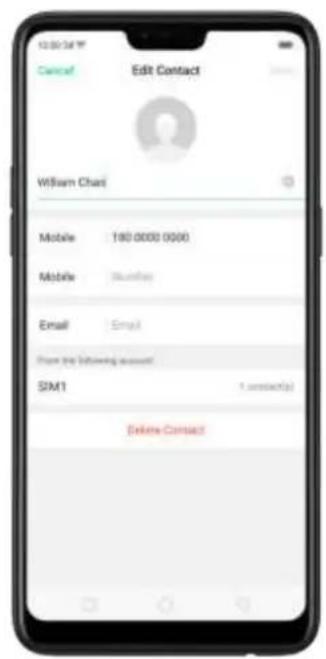 Edit Contact William Chart Mobile 180 0000 0000 Mobile Email Email (if following account) SIM1 1 session(s) Delete Contact