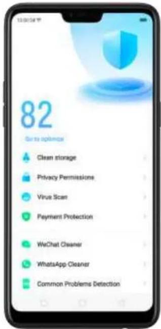 82 Get to optimize Clean storage Privacy Permissions Virus Scan Payment Protection WeChat Cleaner WhatsApp Cleaner Common Problems Detection