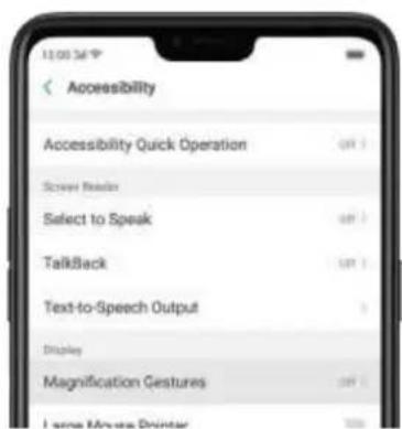 12:00 AM Accessibility Accessibility Quick Operation Scraper Reader Select to Speak TalkBack Text-to-Speech Output Display Magnification Gestures I some Movie Printer