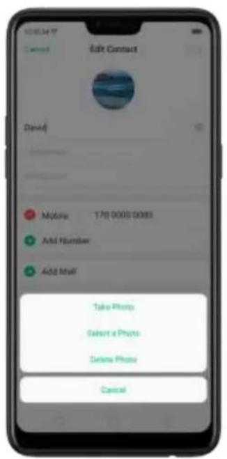 Edit Contact Send Mobile 170 0000 0000 Add Number Add Mail Take Photo Select a Photo Delete Photo Cancel