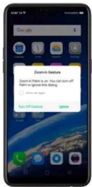 Zoom-in Gesture Zoom-in Palm is on. You can't turn off Palm or ignore this dialog. Turn Off Gesture Ignore