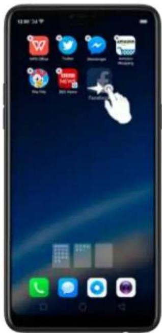 Smartphone home screen displaying app icons with Chinese labels, including Twitter, Instagram, and Facebook.