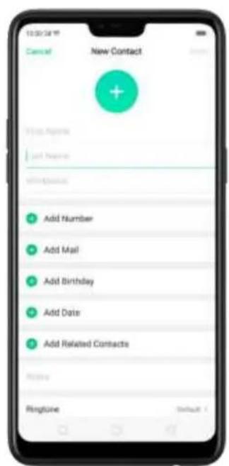 New Contact Add Number Add Mail Add Birthday Add Date Add Related Contacts Balance Ringsone