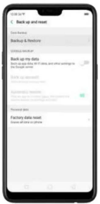 12:00:54 Back up and reset Cash Balance Backup & Restore SUPPORTS BACKUP Back up my data Back-up app data, Wi-Fi data, and other settings to the Google server DAKE up account Accountability updates Data is ready to continue. Data is available on your website and store. Additional data Factory data reset Dresses all dots any phone
