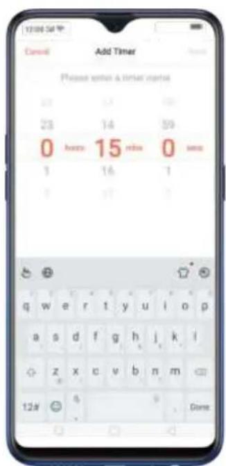 Add Timer Please enter a timer capital 0 hours 15 mins 0 mins 1 16 1 2 37 5 q w e r t y u i o p a s d f g h j k l z x c v b n m 12# 5 Done