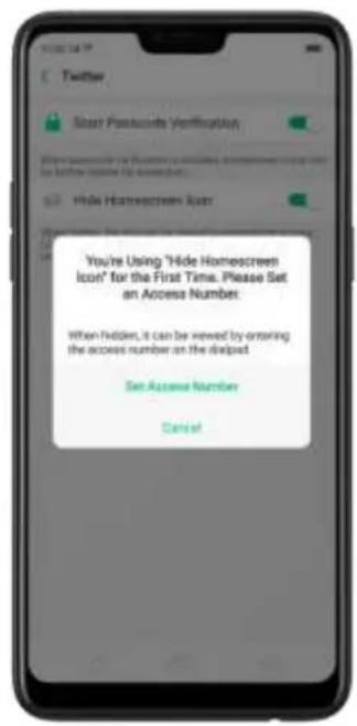 You're Using "Hide Homestreen Icon" for the First Time. Please Set an Access Number: When hidden, it can be viewed by ordering the access number on the dbspot Set Access Number Cancel