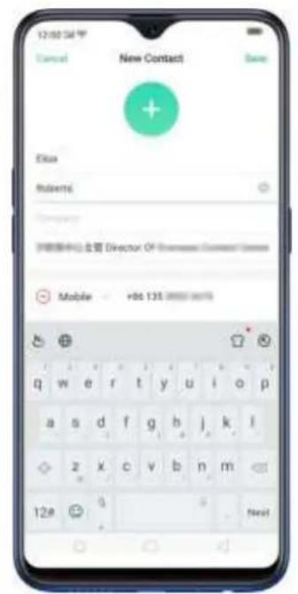 12:00:54 Cancel New Contact + Edita Roberts 问题服务中心 全部 Director Of Mobile +86 135 q w e r t y u i o p a s d f g h j k l z x c v b n m 12# Next