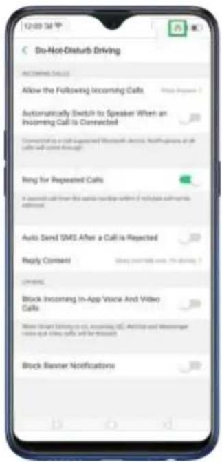 12:09:34 Do-Hot-Disturb Driving ACCRIMED CALLS Allow the Following Incoming Calls Automatically Switch to Speaker When an Incoming Call is Connected Connected to a Call-Imported Bluetooth device, No. 688888 or the call with access through! Ring for Repeated Calls A second call from the same number within 5 fields allowing me <|vision_start|> Auto Send SMS After a Call is Rejected Reply Content Block Incoming In-App Voice And Video Calls Block Blower Notifications