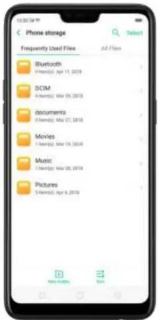 Phone storage Frequently Used Files Bluetooth (From(s) Apr 11, 2019) DCIM 4 (from(s) Mar 09, 2019) documents (From(s) Mar 27, 2018) Movies (From(s) Mar 19, 2018) Music (From(s) Mar 20, 2019) Pictures 5 (from(s) Apr 6, 2019)