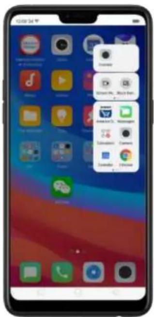 Smartphone home screen displaying app icons with a context menu open, showing Android and iOS app functions.