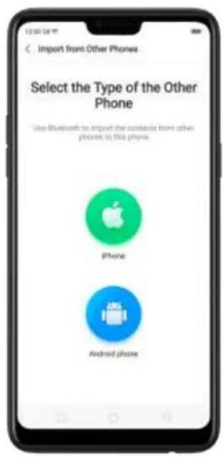 Import from Other Phones Select the Type of the Other Phone Use Bluetooth to import the standards from other phones to this phone. iPhone Android phone