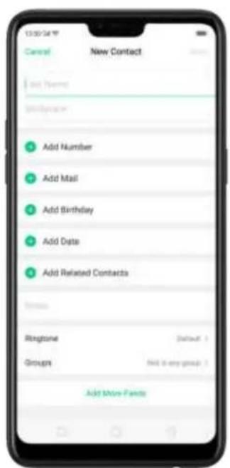 New Contact Add Number Add Mail Add Birthday Add Data Add Related Contacts Telephone Groups Add More Funds