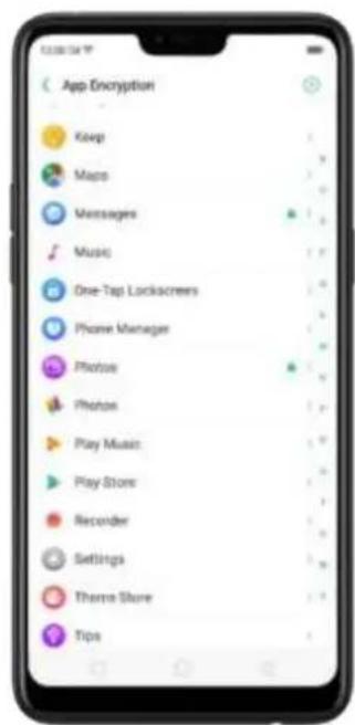 App Encryption Keep Maps Messages Music One-Tap Lockscreens Phone Manager Photos Photos Play Music Play Store Recorder Settings Thermo Store Tips
