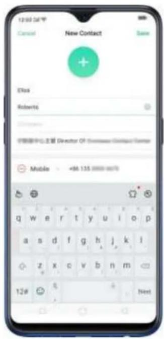 12:00 04 PM Cancel New Contact Save Ebox Roberts 中国银行中心主管 Director Of Securities Company Center Mobile - +96.135 0000-0078 q w e r t y u i o p a s d f g h j k i z x c v b n m 12# 0 Next