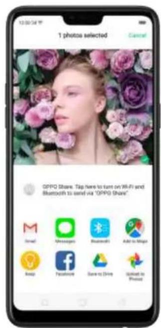 13:00:34 F T photos selected Cancel OPPO Share. Tap here to turn on Wi-Fi and Bluetooth to send via "OPPO Share" Send Messages Bluetooth Add to Magic Keep Premise Save to Drive Unlock to Print
