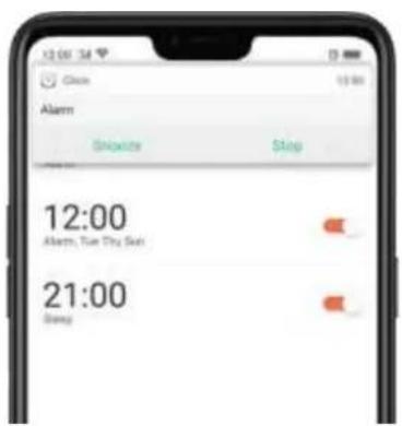 12:00 Close 13:00 Alarm Snacks Stop 12:00 Alarm, Tue Day Sun 21:00 Bring