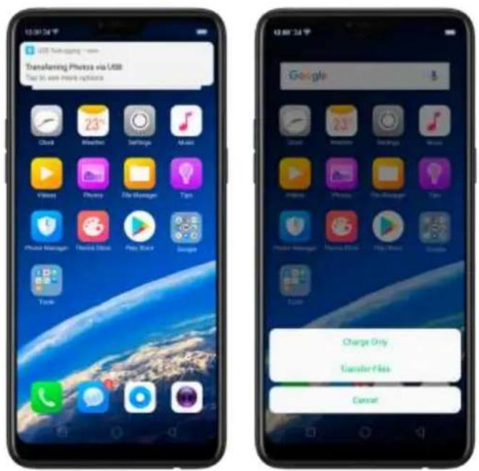 13:00'24" USB Networking - www Transferring Photos via USB Take 30 web More options Cloud Weather Sattinga AAles Virext Pheny File Manager Tm Phone Manager Finds Office Play Store Google Tune Google Charge Only Transfer Files Cancel