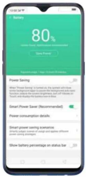 Battery 80% Power Saving Recommended, 12.5 GHz On Status Power Saving Where "Power Saving" is included, the system will show swing background again to access the background audio system function, ensure the screen engagement, just off video on Touch, and display the battery home in line. Smart Power Saver (Recommended) Power consumption details Smart power saving scenarios Difficulty put back scene of sleep and applies different power saving strategies Show battery percentage on status bar