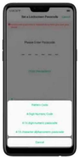 Not a Lockdown Passcode Please Enter Passcode Other Passcode Patterns Code 4-Digit Numeric Code 4-14 digit numeric passcode 4-15 character alphanumeric passcode Cancel