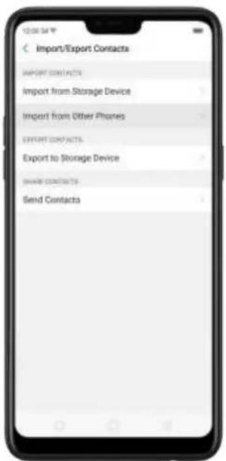 Import/Export Contacts IMPORT CONTACTS Import from Storage Device Import from Other Phones EXPORT CONTACTS Export to Storage Device SHARE CONTACTS Send Contacts