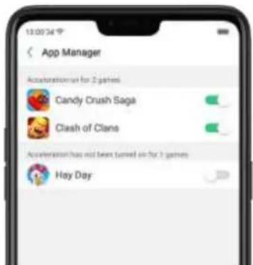 App Manager Acceleration was for 2 games Candy Crush Saga Clash of Clans Acceleration has not been turned on for 3 games Hay Day