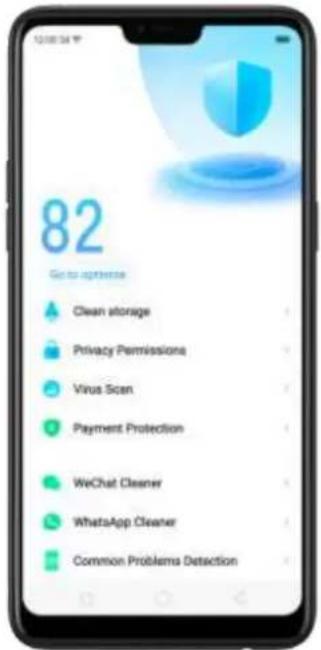 82 Go to optimize Clean storage Privacy Permissions Virus Scan Payment Protection WeChat Cleaner WhatsApp Cleaner Common Problems Detection