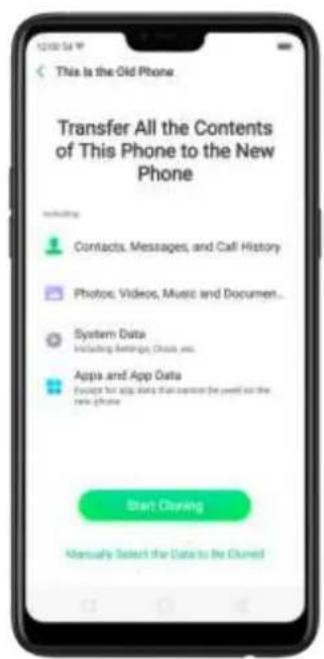 This is the Old Phone Transfer All the Contents of This Phone to the New Phone Contacts, Messages, and Call History Photoc, Videos, Music and Document... System Data Including Settings, Options, etc. Apps and App Data E-mail for app data that button (be used) or the new phone Start Closing Manually Select the Data to be Closed