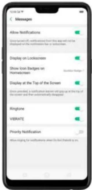 Messages Allow Notifications Show font size (F), notifications from any way and the displayed on the combination far or touchscreen. Display on Lockscreen Show icon badges on Homestcreen Display at the Top of the Screen Show unmasked, a notification between you can be at the top of the context and then automatically dragged. Ringtone VIBRATE Priority Notification Allow ringing for notifications when Do not think it's back up.