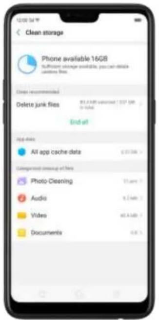 12:00:54:59 Clean storage Phone available 16GB Nufficient voltage available, you can detail clean files. Deep recommended Delete junk files 81.2 MHz selected / 327 MHz to total. Exit of! App data All app cache data 0.01 MHz Categorical cleanup of files Photo Cleaning 11.2 MHz Audio 9.2 MHz Video 60.4 MHz Documents 0.0 %