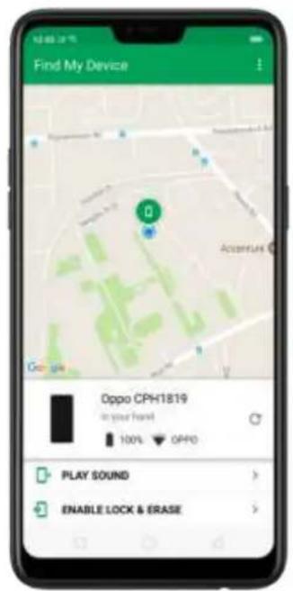 Find My Device Oppo CPH1819 in your Heart 100% OPPO PLAY SOUND > ENABLE LOCK & ERASE >