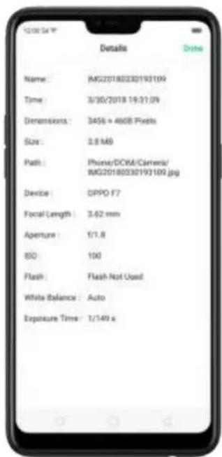 12:00:54 V Details Name: RM20180330193109 Time: 3/30/2018 19:31:09 Dimensions: 3456 x 4608 Pixels Size: 3.8 M9 Path: Phone/DCM/Camera/ RM20180330193109.jpg Device: OPPO F7 Focal Length: 3.62 mm Aperture: 1/1.8 ISO: 100 Flash: Flash Not Used White Balance: Auto Exposure Time: 1/149 s