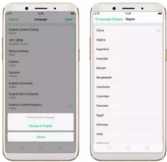 OPPO F5 Youth - Language and Region - 2