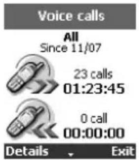 Voice calls All Since 11/07 23 calls 01:23:45 0 call 00:00:00 Details Exit