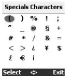 Specials Characters ( ) % ! ; " _ @ § + * / & = < > i ¥ $ £ € i Select ↩ Exit
