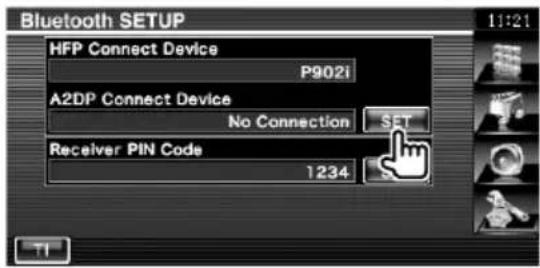 Bluetooth SETUP HFP Connect Device P902i A2DP Connect Device No Connection SET Receiver PIN Code 1234 TI