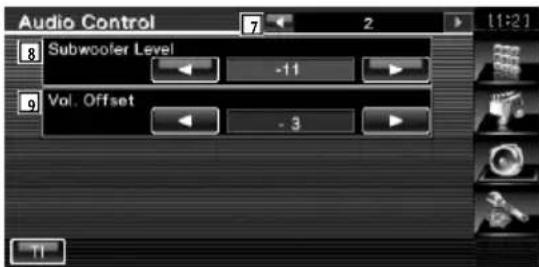 Audio Control 8 Subwoofer Level -11 9 Vol. Offset -3 11