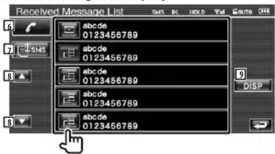 Received Message List SMS RE HOLD Yol SMS abcde 0123456789 abcde 0123456789 abcde 0123456789 abcde 0123456789 abcde 0123456789 DISP