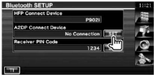 Bluetooth SETUP HFP Connect Device P902i A2DP Connect Device No Connection SET Receiver PIN Code 1234 TI