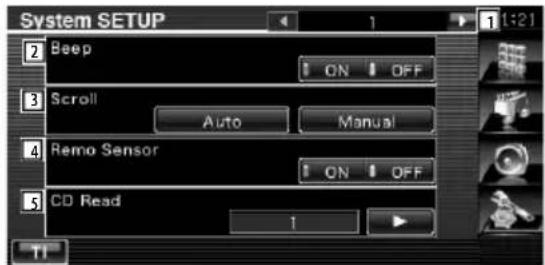 System SETUP 2 Beep 3 Scroll 4 Remo Sensor 5 CD Read 1 1:21