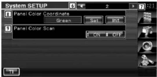 System SETUP 8 Panel Color Coordinate Green Set Init 9 Panel Color Scan ON OFF TI