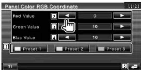 Panel Color RGB Coordinate Red Value 2 0 Green Value 3 10 Blue Value 4 10 1 Preset 1 Preset 2 Preset 3 TI 5