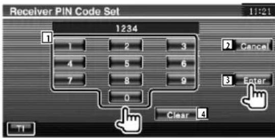 Receiver PIN Code Set 1234 1 2 3 4 5 6 7 8 9 0 Clear 4 T1 2 Cancel 3 Enter