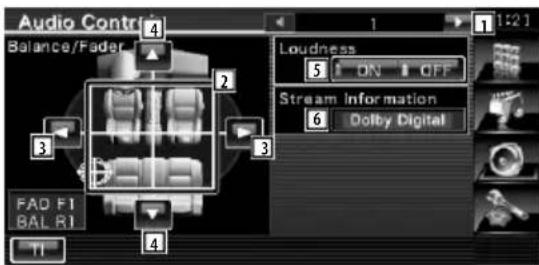 Audio Control Balance/Fader 1:21 Loudness 5 ON OFF Stream Information 6 Dolby Digital FAO F1 BAL R1 TI