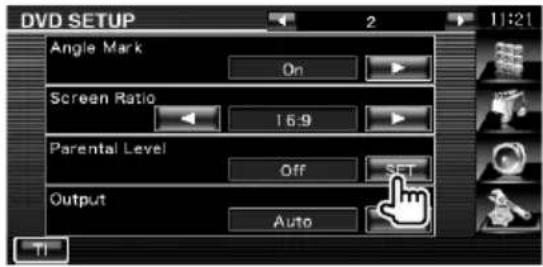 DVD SETUP Angle Mark On Screen Ratio 16:9 Parental Level Off SET Output Auto TI