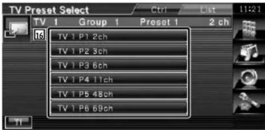 TV Preset Select Ctrl List 11:21 TV 1 Group 1 Preset 1 2 ch 16 TV 1 P1 2ch TV 1 P2 3ch TV 1 P3 6ch TV 1 P4 11ch TV 1 P5 48ch TV 1 P6 69ch TI