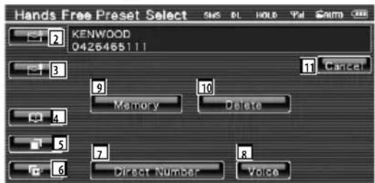 Hands Free Preset Select KENWOOD 0426465111 9 Memory 10 Delete 7 Direct Number 8 Voice Cancel