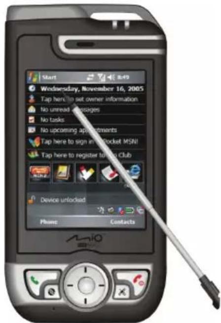 Start Wednesday, November 16, 2005 Tap here to set owner information No unread messages No tasks No upcoming appointments Tap here to sign in Pocket MSNI Tap here to register to pin Club Device unlocked Phone Contacts