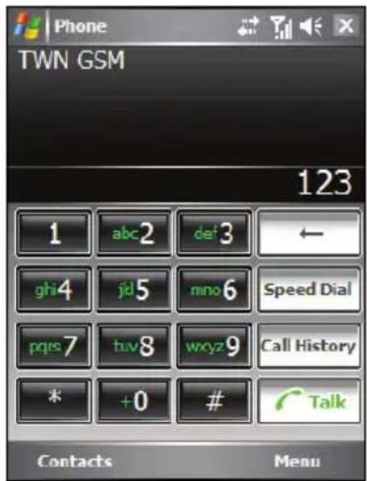 Phone TWN GSM 123 1 abc2 def3 ← ghi4 jd5 mno6 Speed Dial pqis7 tuv8 wxyz9 Call History * +0 # Talk Contacts Menu