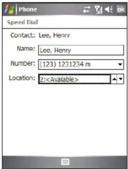 Phone Speed Dial Contact: Lee, Henry Name: Lee, Henry Number: (123) 1231234 m Location: 2: