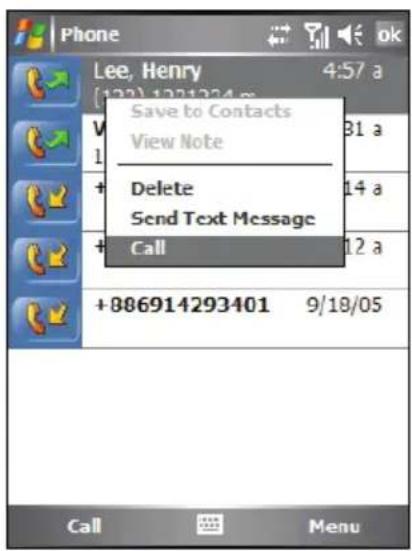 Phone Lee, Henry 4:57 a (123) 1221224 m Save to Contacts View Note 31 a Delete 14 a Send Text Message Call 12 a +886914293401 9/18/05 Call Menu